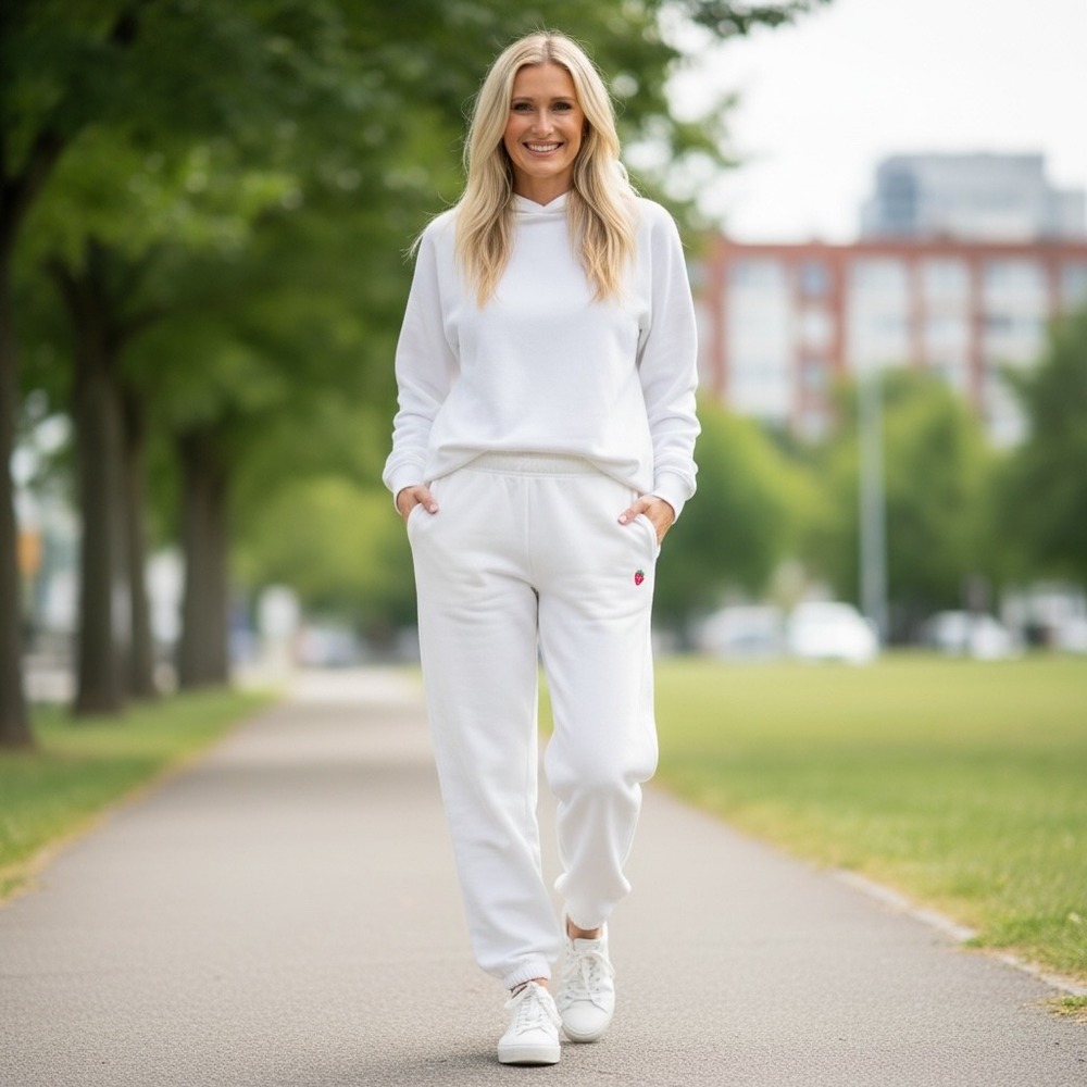 ECHT White Track‎ Pants with Elastic Cuffs and Relaxed Fit